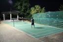 Playing badminton