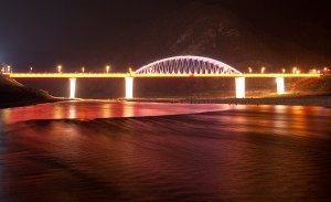 Illuminated bridge across Namhan river