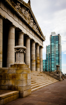 The Shrine and a modern building on St. Kilda Road